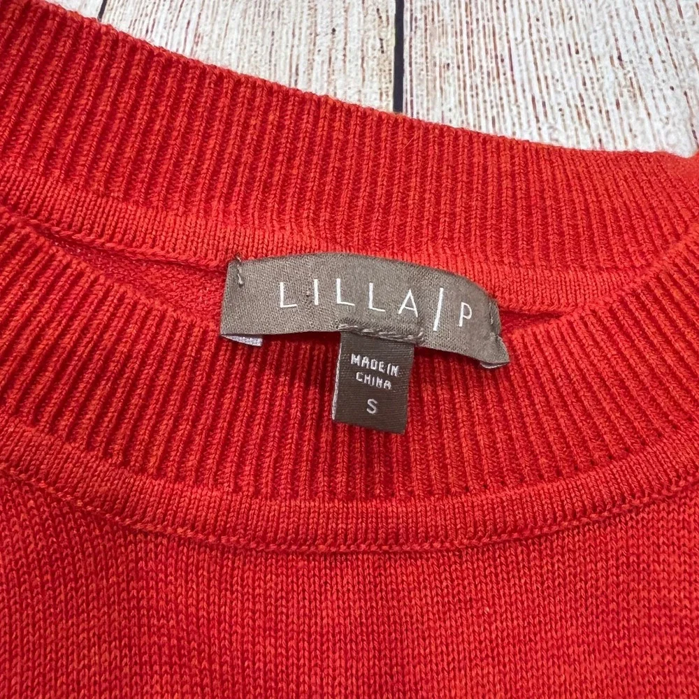 Lilla P Orange Cotton Modal Puff‎ Sleeve Crewneck Sweater Small